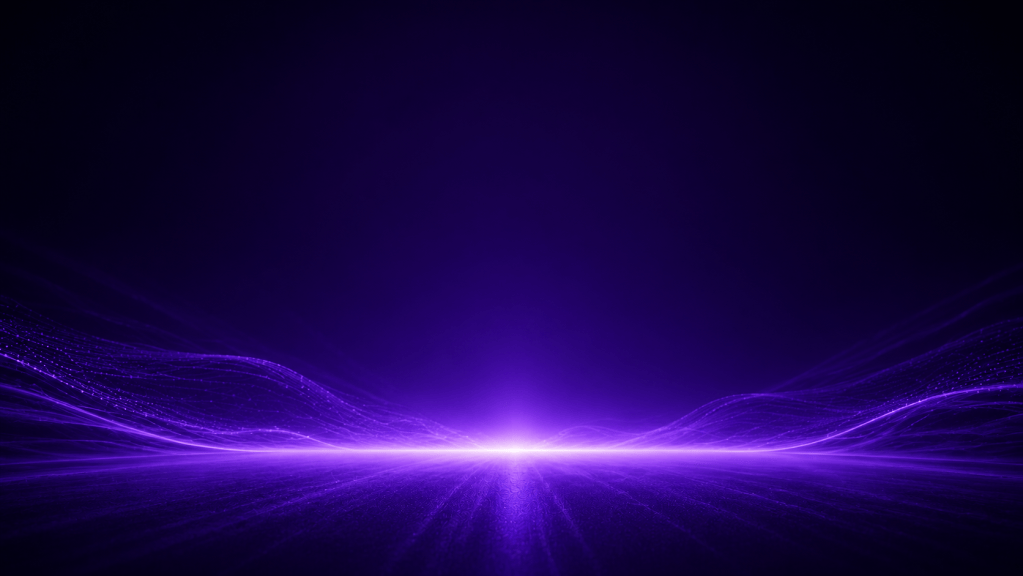 Abstract violet digital waveform horizon with a bright central glow.